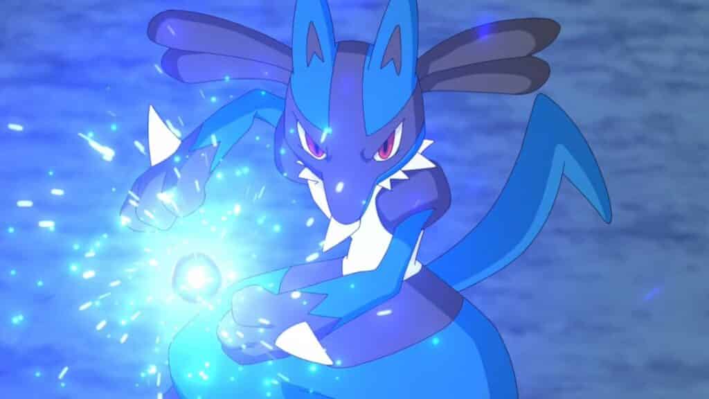 Lucario Pokemon using Aura Sphere attack