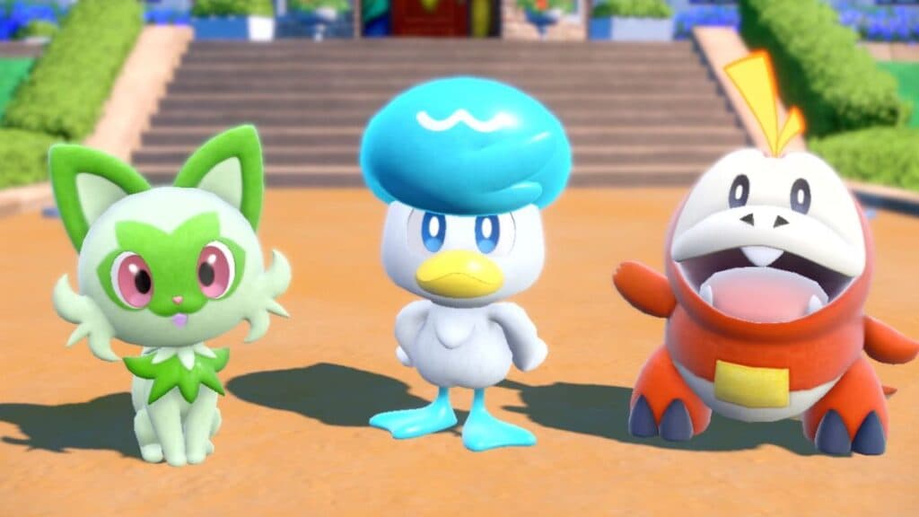 Sprigatito, Quaxly, and Fuecoco in Pokemon Scarlet and Violet