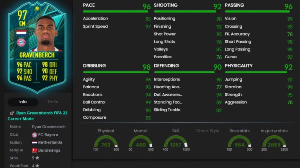 FIFA 22 Player Moments Gravenberch stats