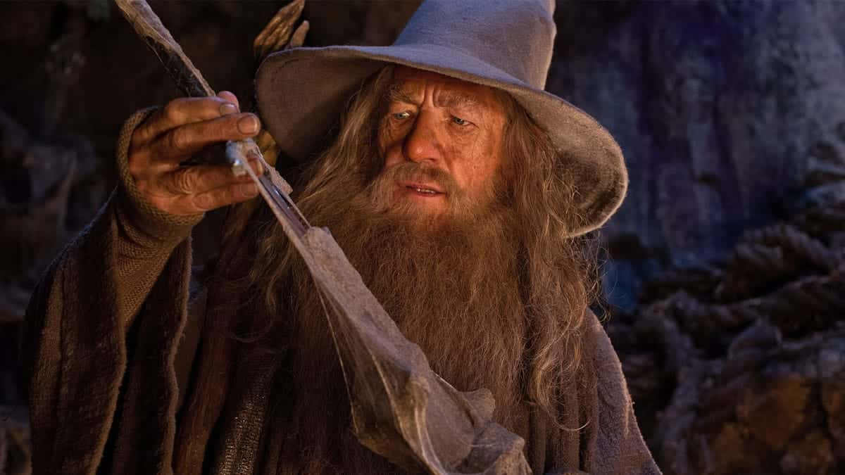 Gandalf with sword in The Hobbit