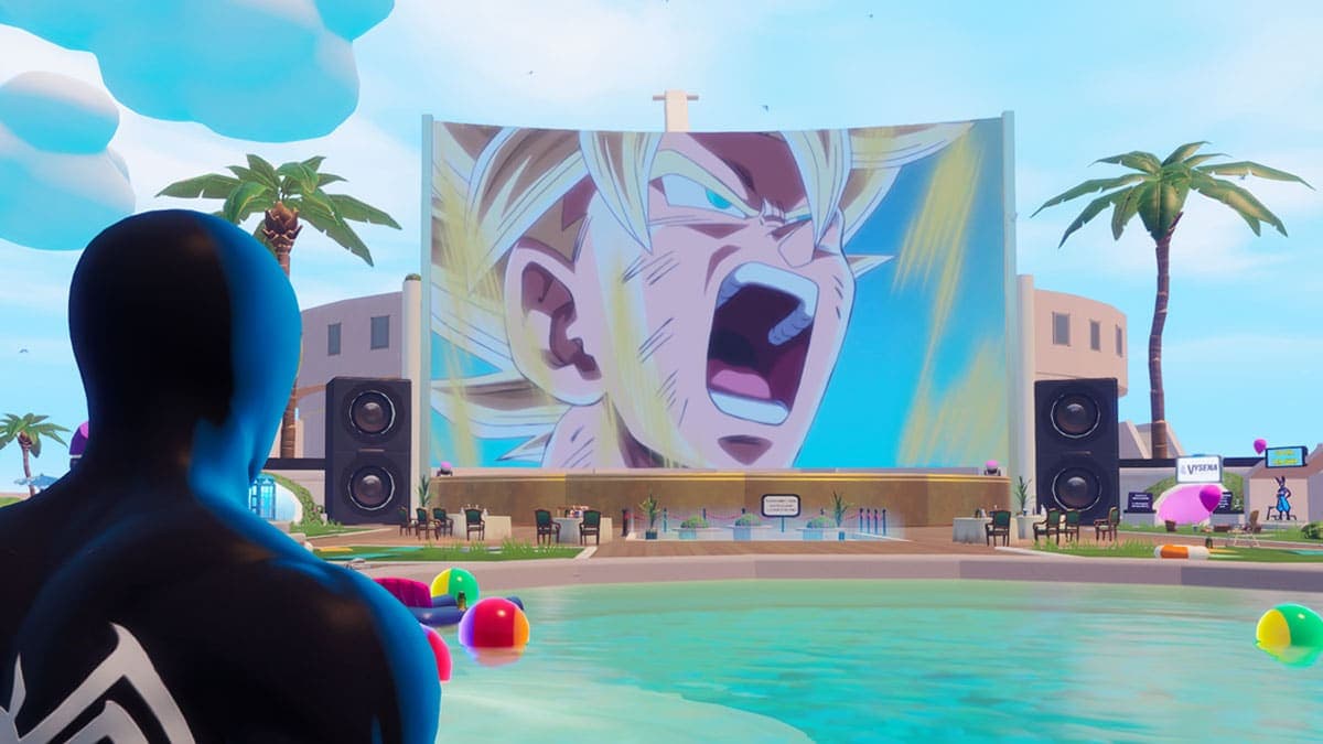 Fortnite player watching Dragon Ball Super in Fortnite