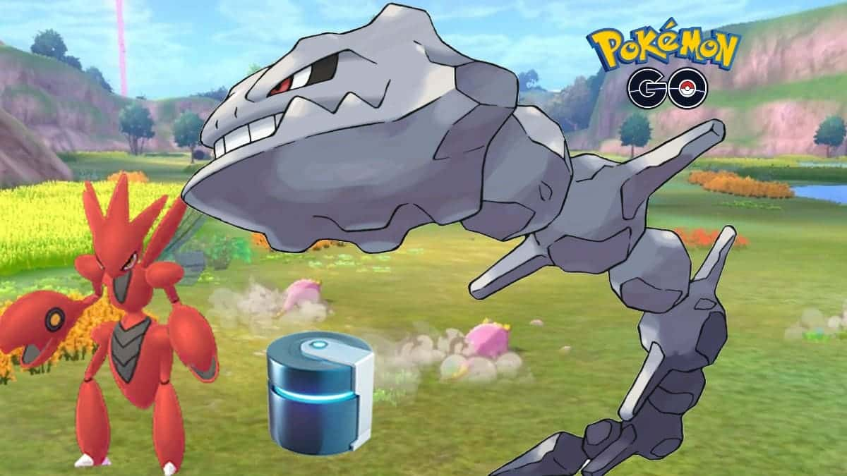 Steelix and Scizor in Pokemon Go with a Metal Coat