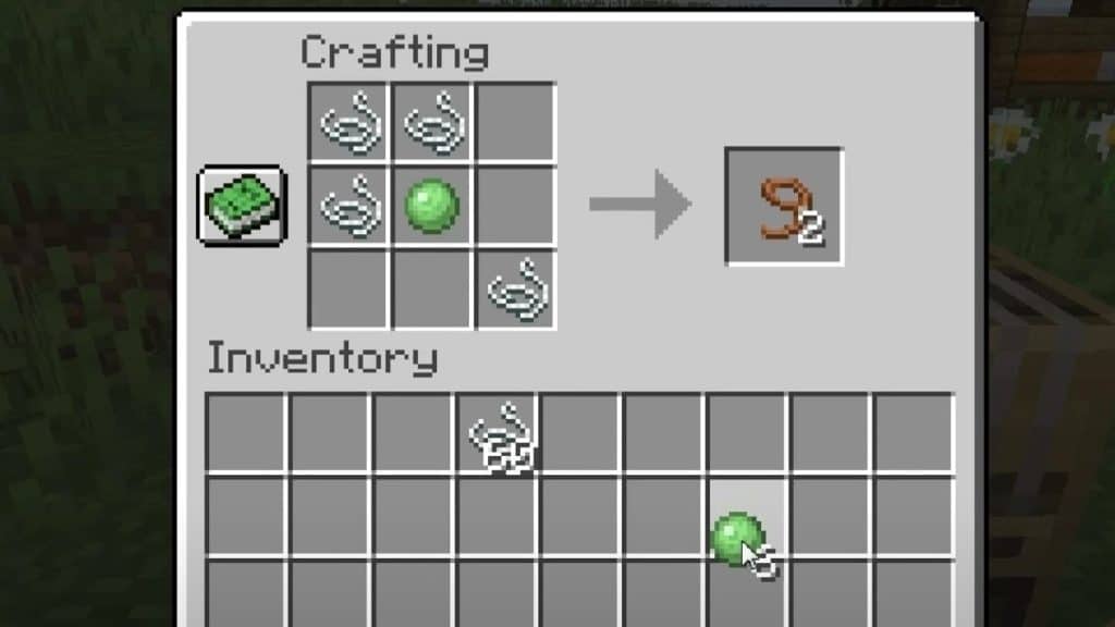 Recipe for a lead in Minecraft.