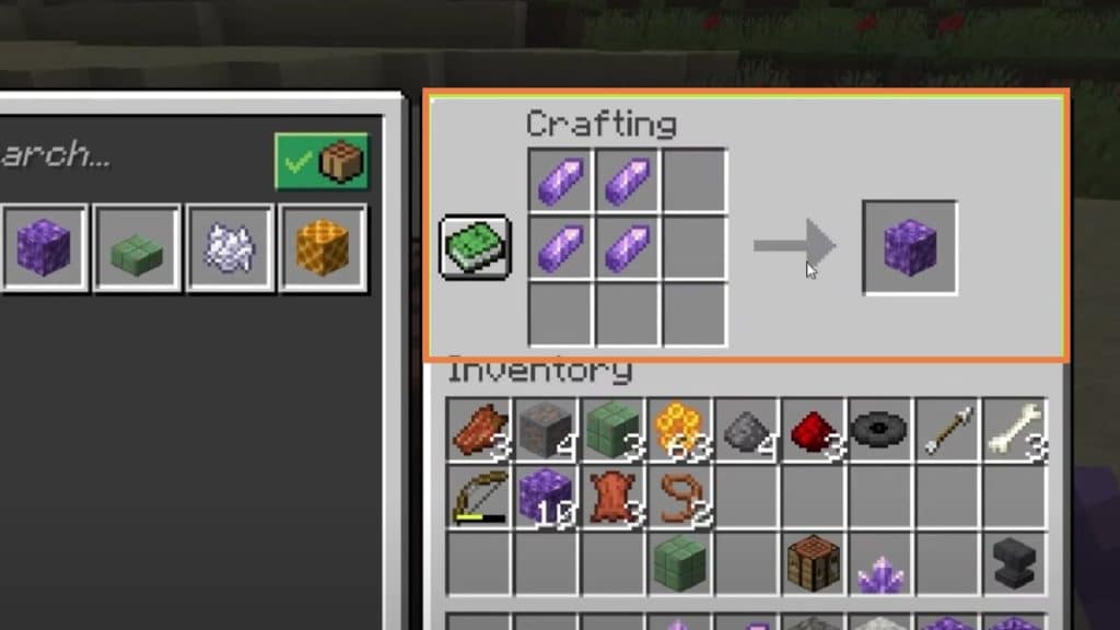 Crafting recipe for amethyst block in Minecraft