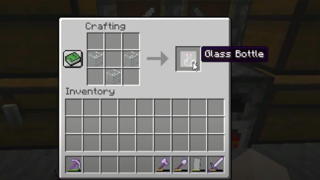 Crafting recipe for a glass bottle in Minecraft