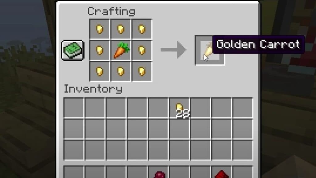 Crafting recipe for golden carrots in Minecraft