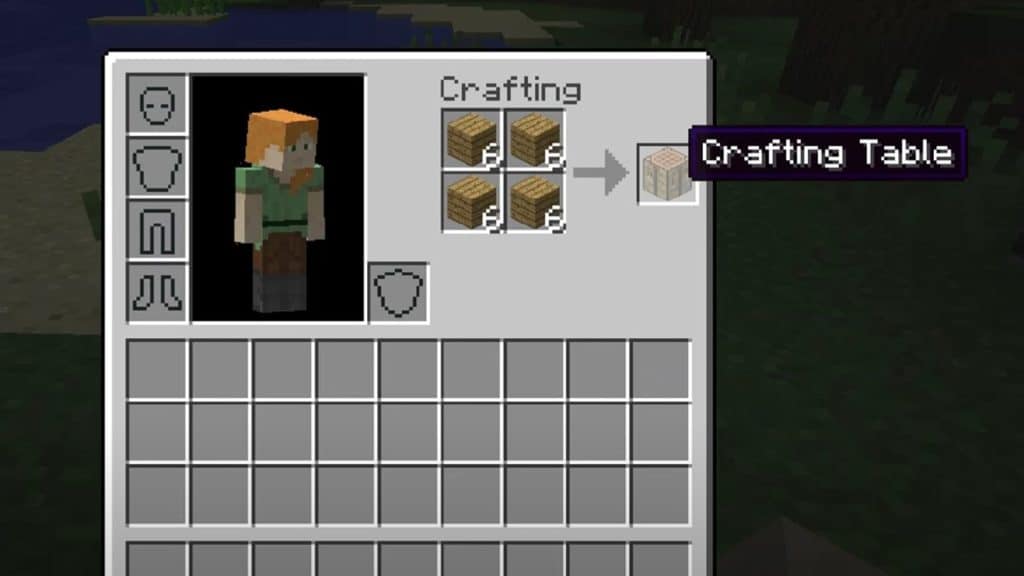 Crafting recipe to make a crafting table in Minecraft