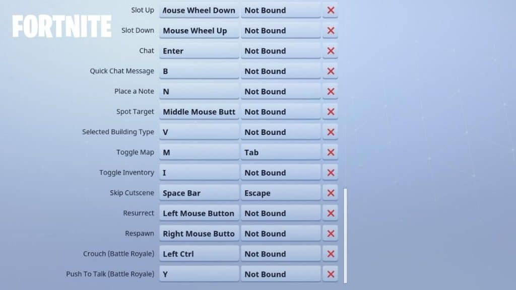 PC Controls in Fortnite