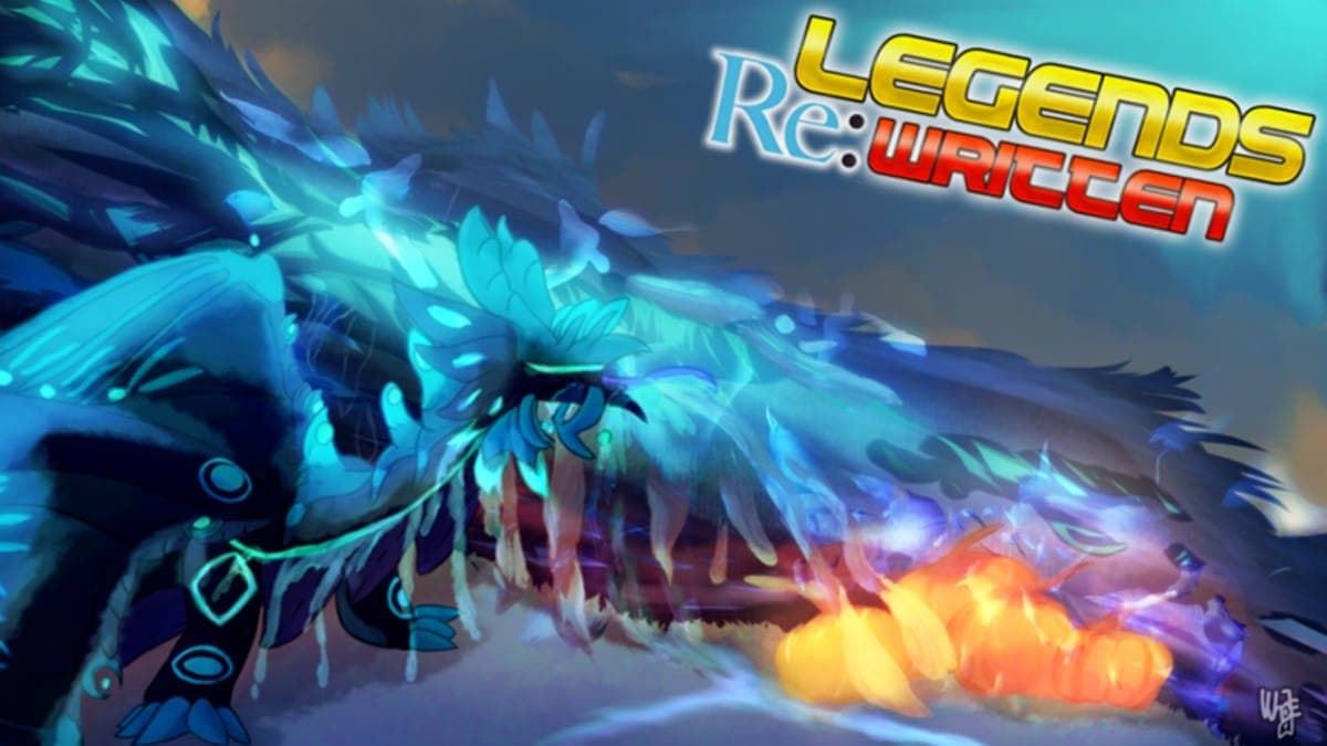 Roblox Legends ReWritten promo art with a massive dragon