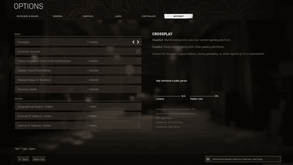 Warzone crossplay setting