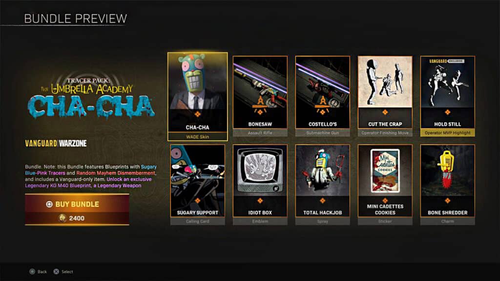 Umbrella Academy Cha-Cha Vanguard & Warzone bundle items