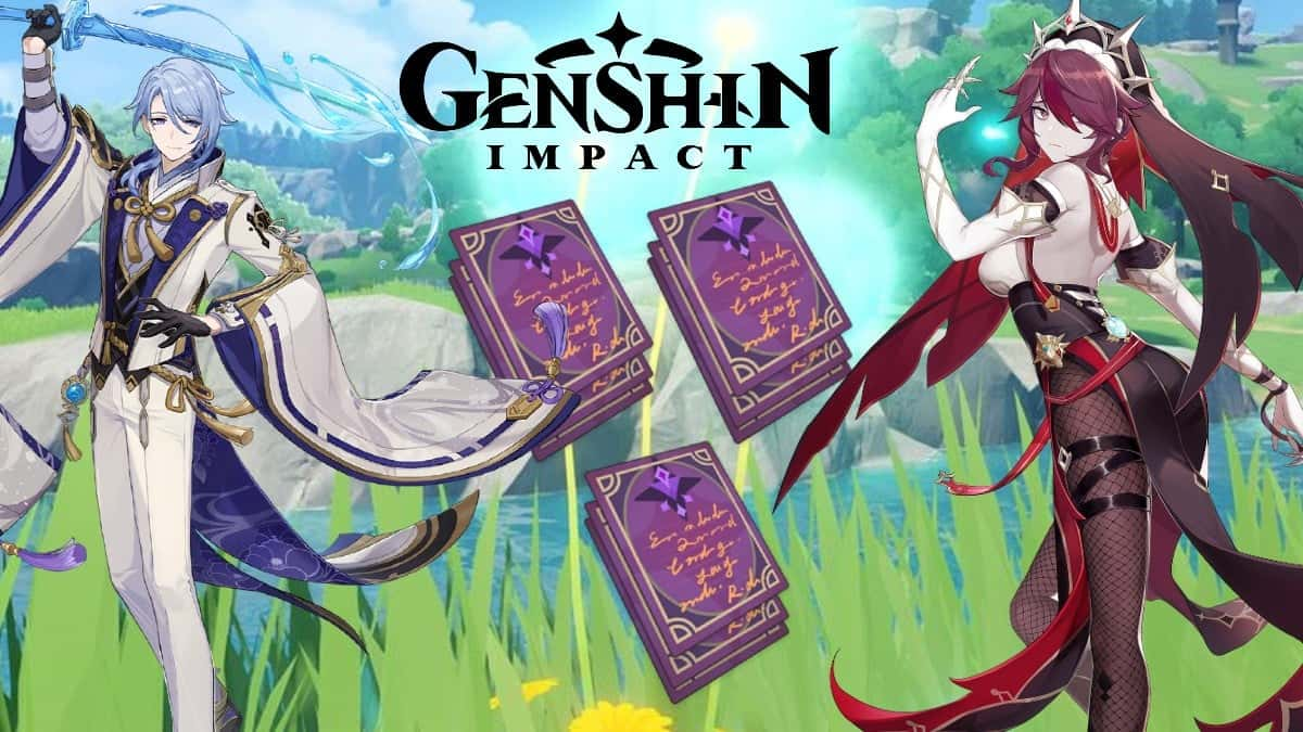 Genshin Impact characters alongside Hero's Wit books