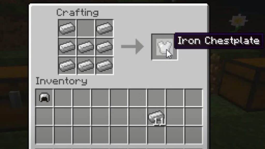 Crafting recipe for iron chest plate in Minecraft