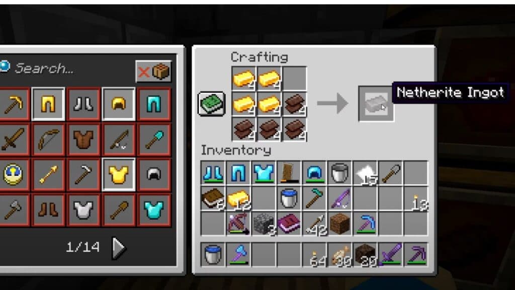 Crafting recipe to make netherite ingots