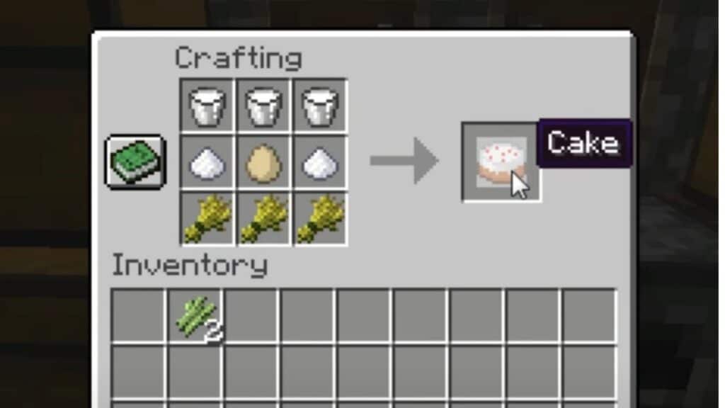 Crafting recipe to make cake in Minecraft