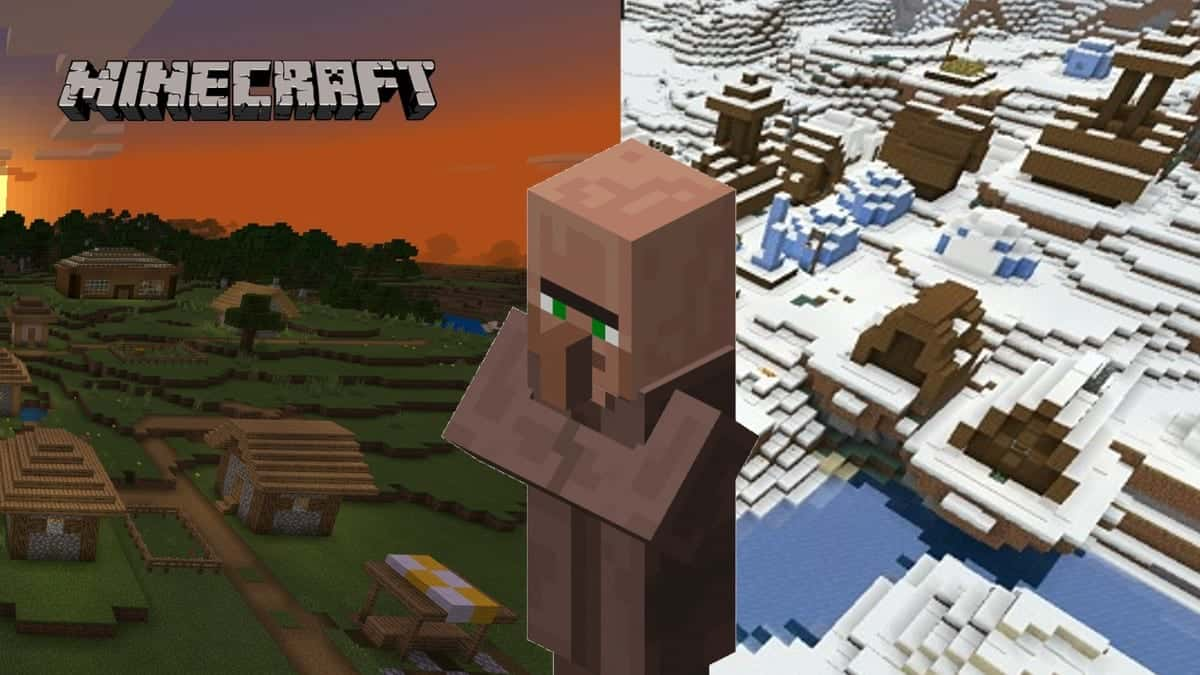 Minecraft villager and two different types of villages