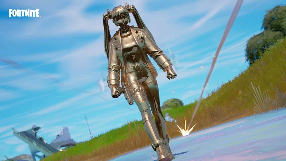 Fortnite character covered in chrome