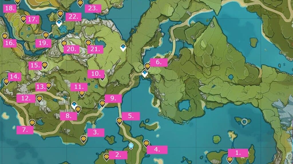 Geoculus locations in Liyue's Bishui Plains