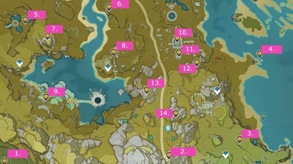 Geoculus locations in Luhua Pool region of Genshin Impact