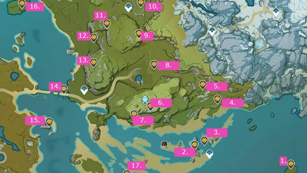 Geoculus locations in Liyue's Mingyun Village