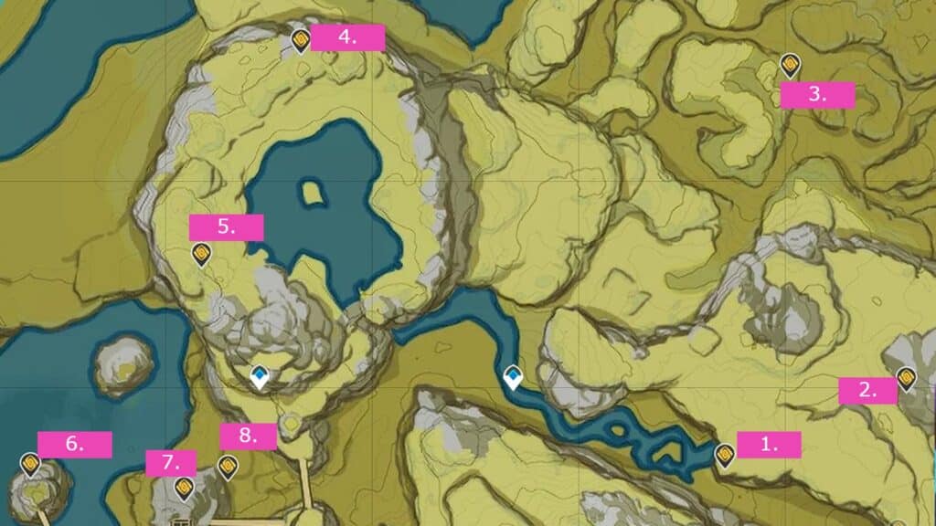 Geoculus locations in Liyue's Mt Aozang