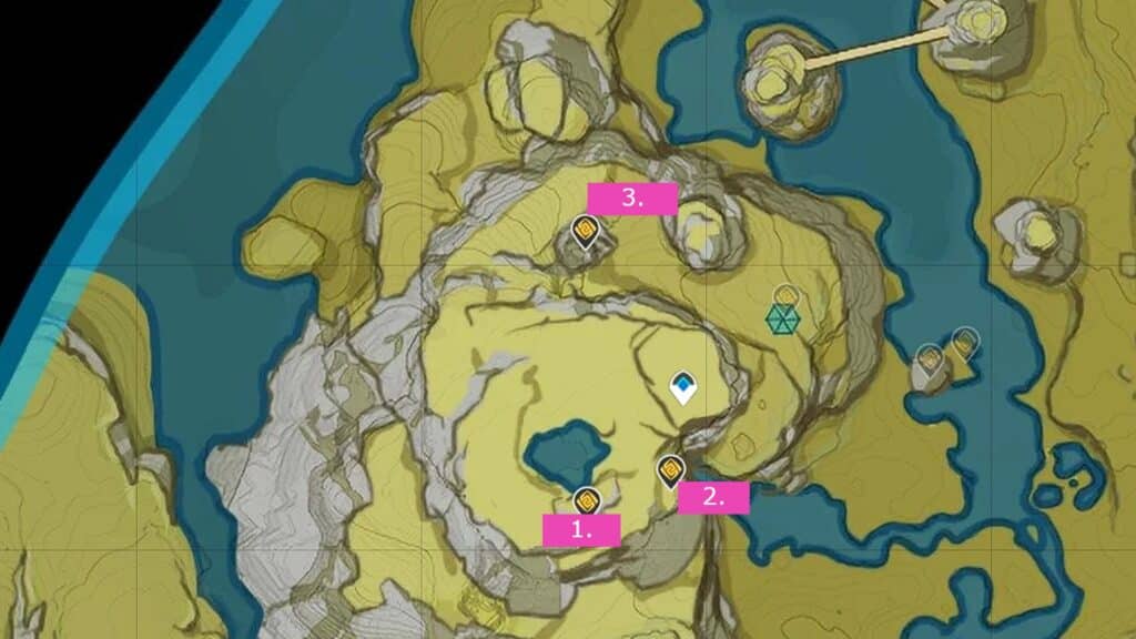 Geoculus locations in Liyue's Mt Hulao