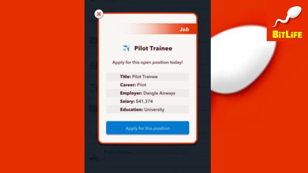 Pilot Trainee job in BitLife