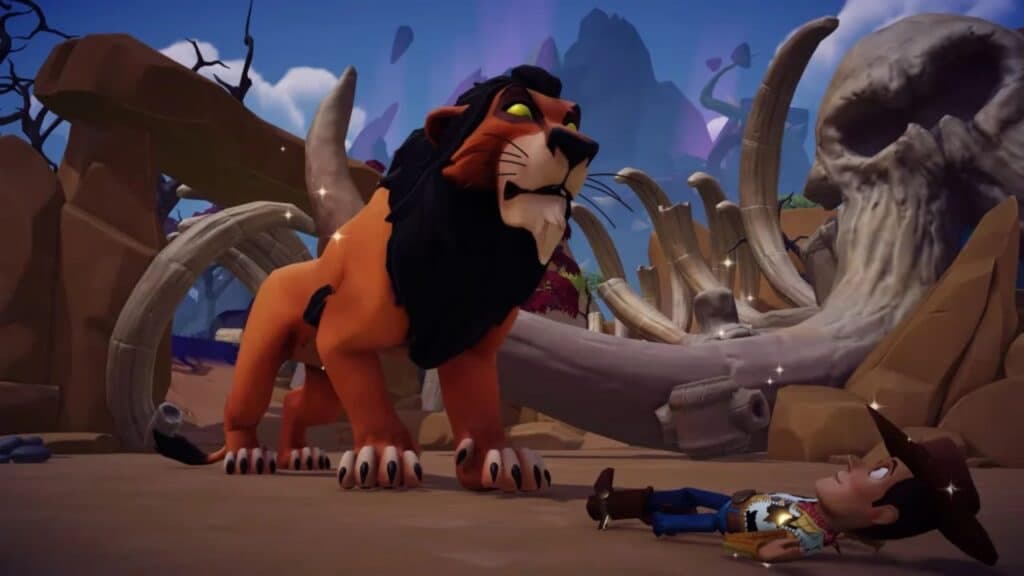 scar standing over woody in disney dreamlight valley