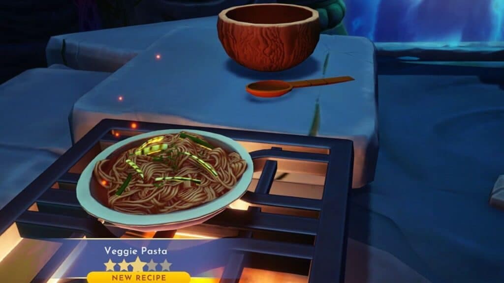 cooking veggie pasta in disney dreamlight valley