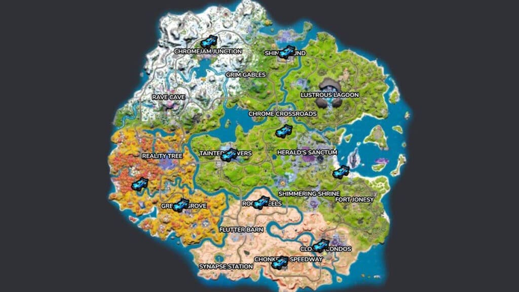 Rocket League Octane car locations in Fortnite