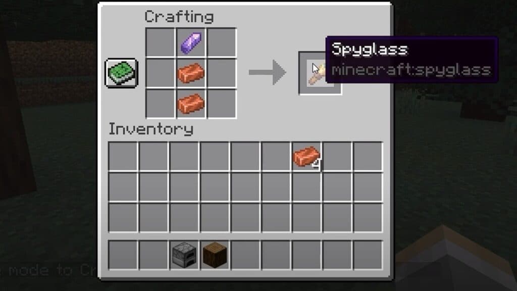 Crafting recipe to make a spylgass in Minecraft