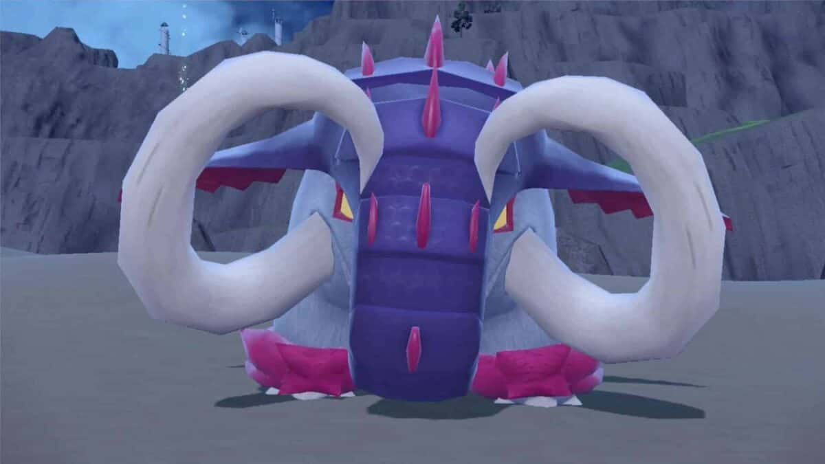 close up shot of titan pokemon in scarlet and violet