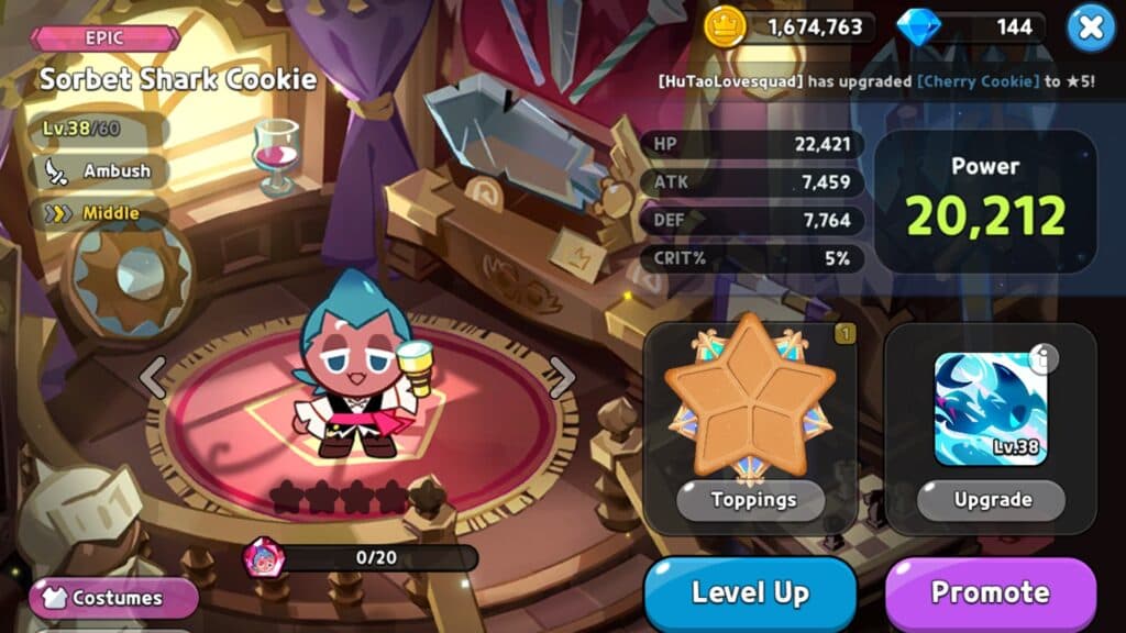 Sorbet Shark building menu in Cookie Run kingdom