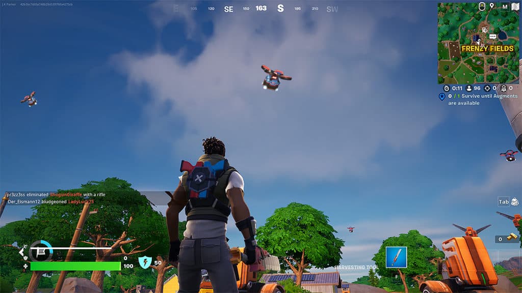 A flying drone in Fortnite