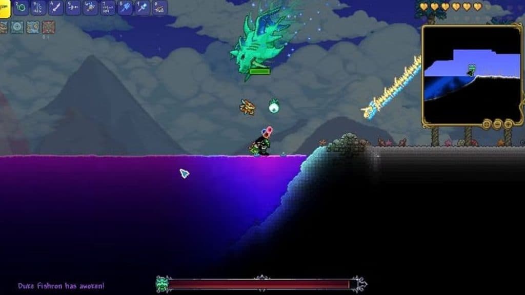 Duke Fishron summoned in Terraria