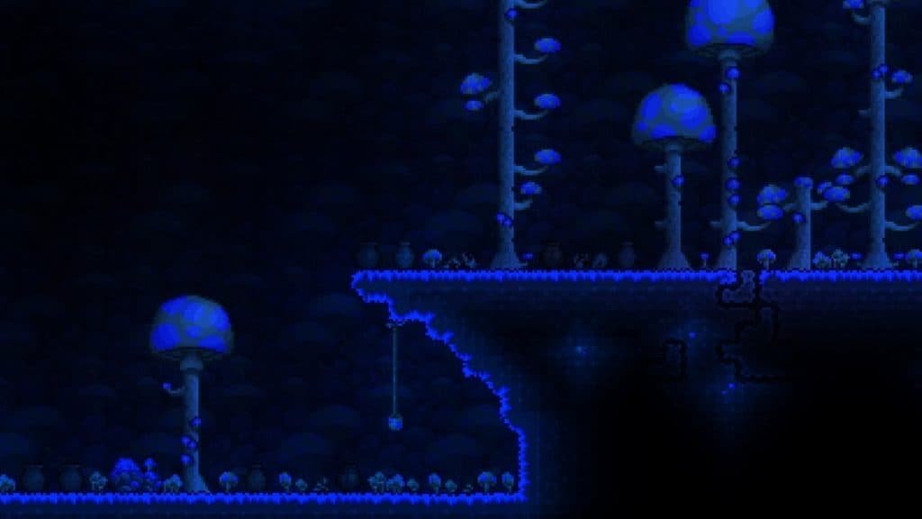 Glowing Mushroom biome in Terraria where you can find Truffle Worm