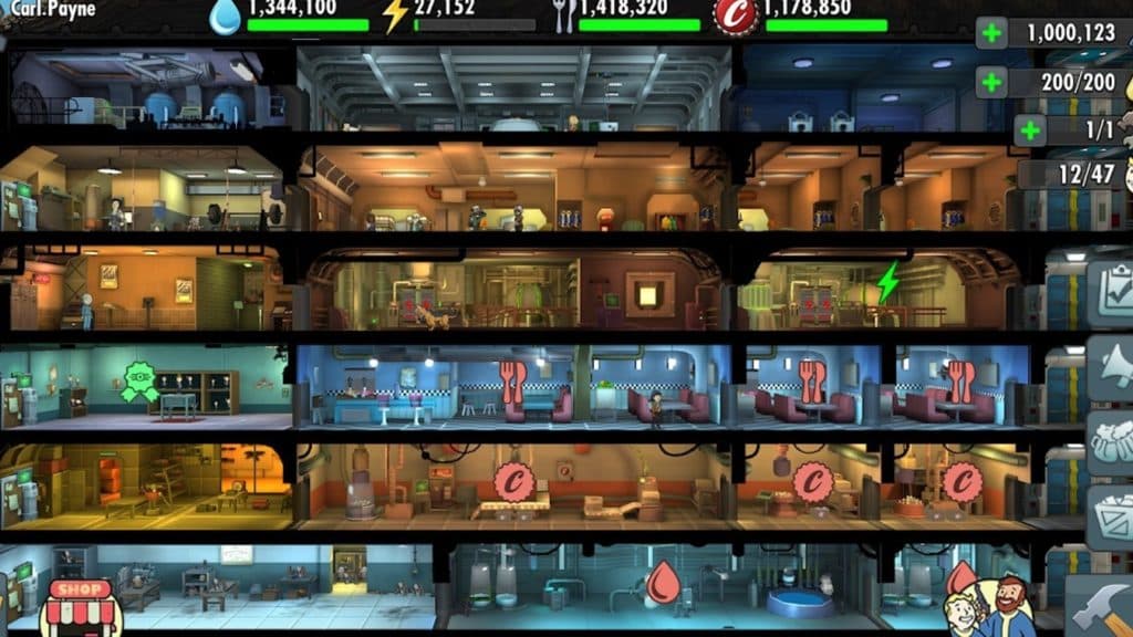 Different rooms in the Vault in Fallout Shelter