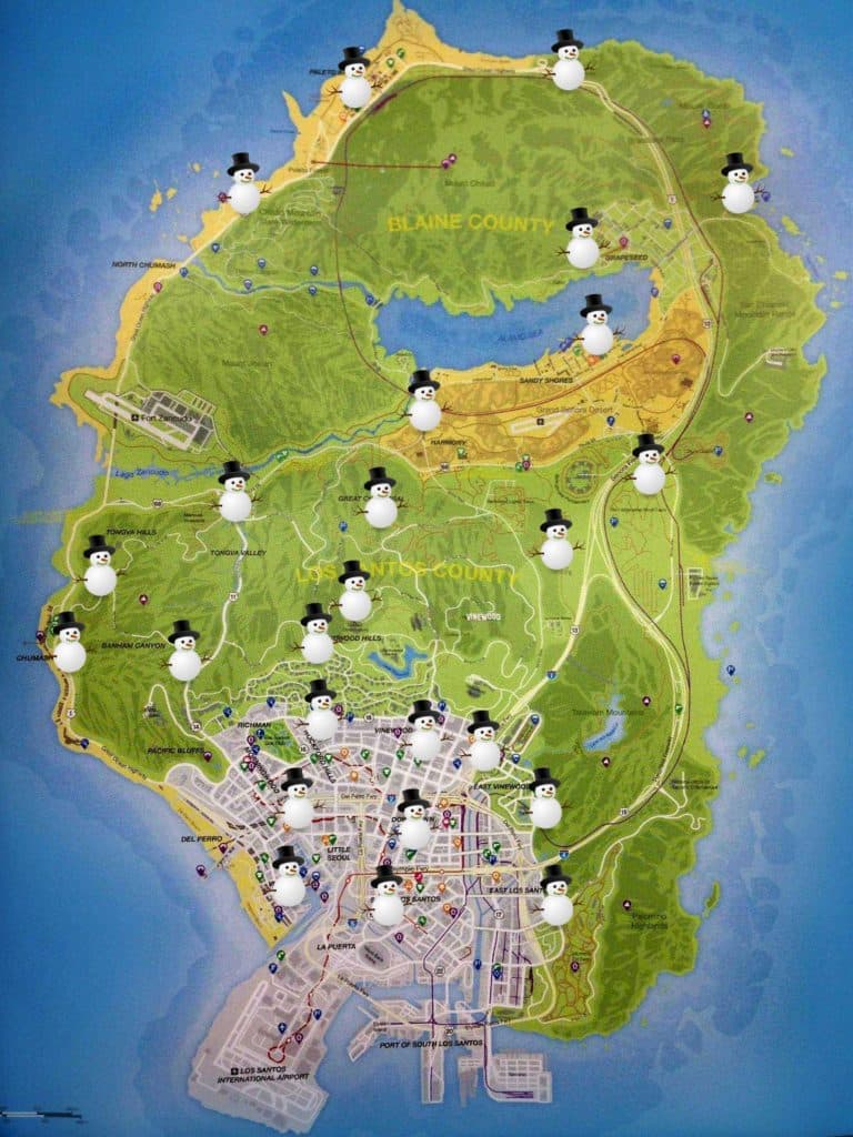 gta online los santos map with snowmen