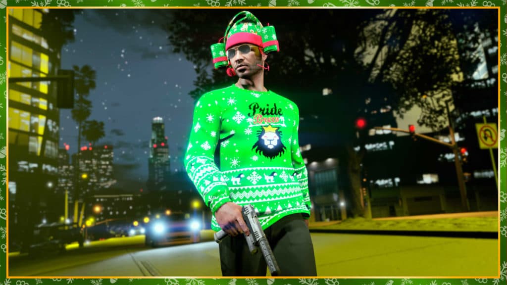 gta online player with reindeer beer hat gift