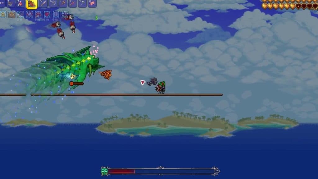 Platform built to fight Duke Fishron in Terraria