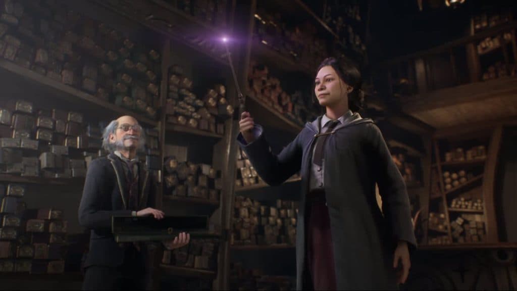 A player choosing their wand in Hogarts Legacy.