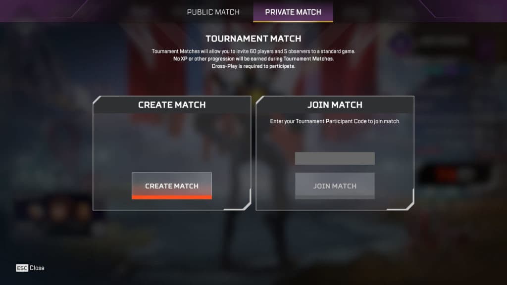 Private Match menu in Apex Legends