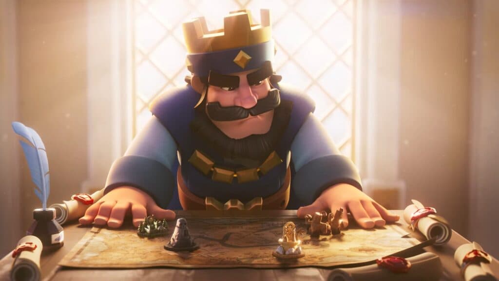 Clash Royale's King looking at a map