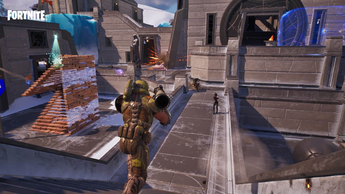 Fortnite Doomslayer using rocket launcher