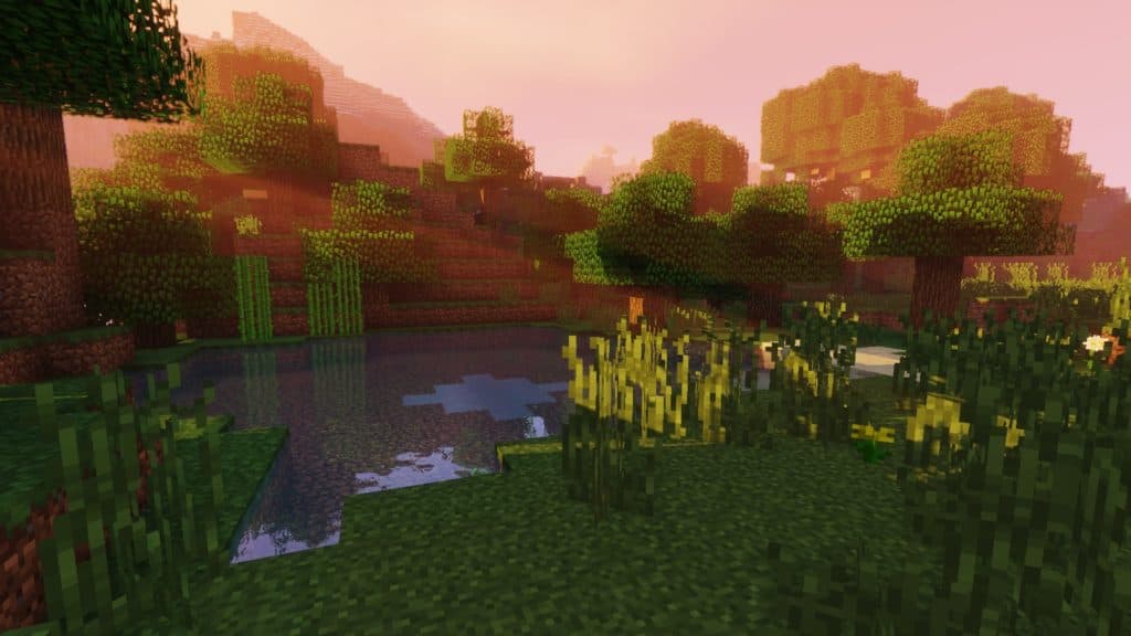 Effect of Sildurs shader on a Minecraft world