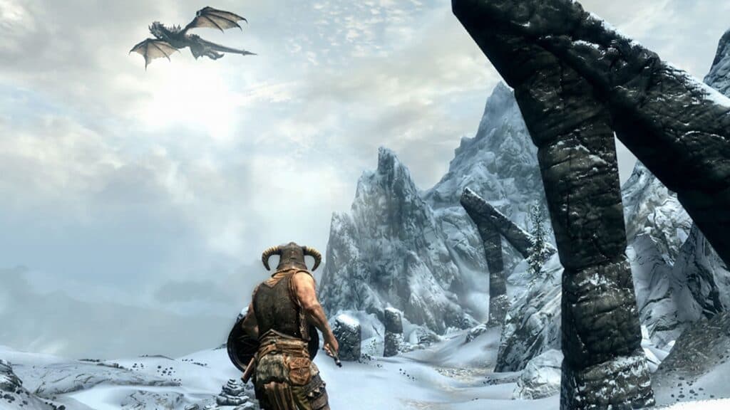 dragonborn fighting dragon in elder scrolls skyrim