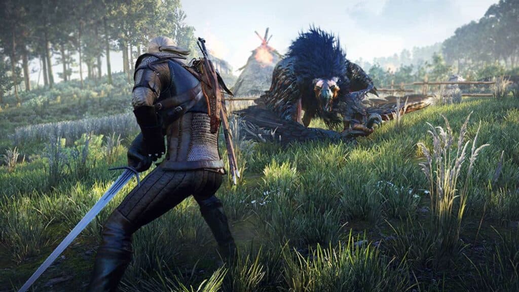 geralt using sword on monster in the witcher 3 wild hunt