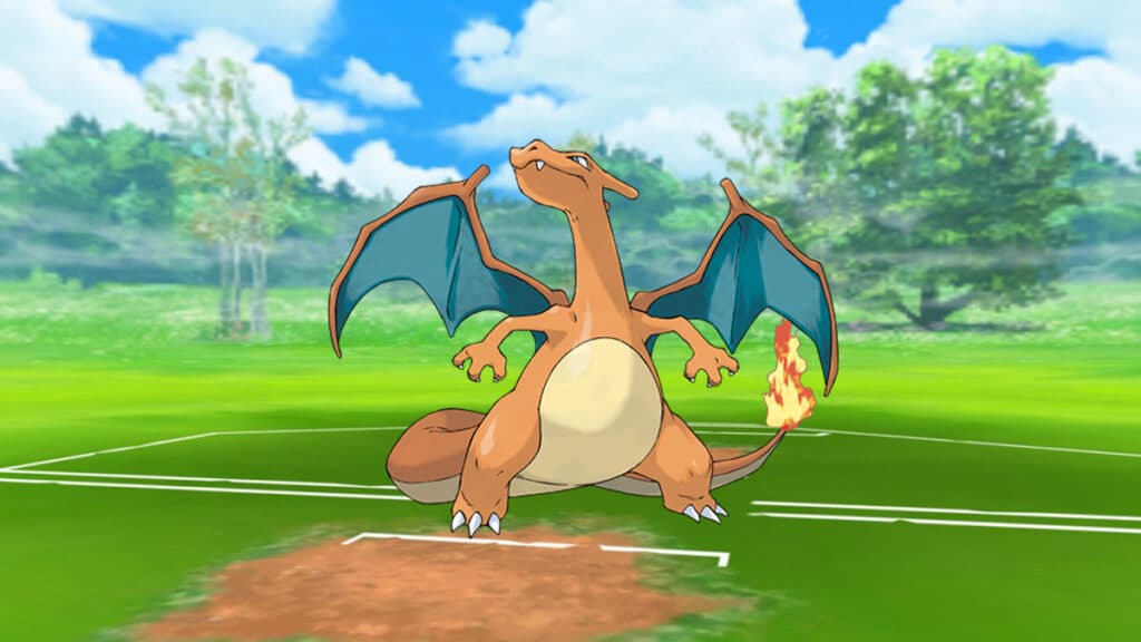 Charizard in a pokemon battle background