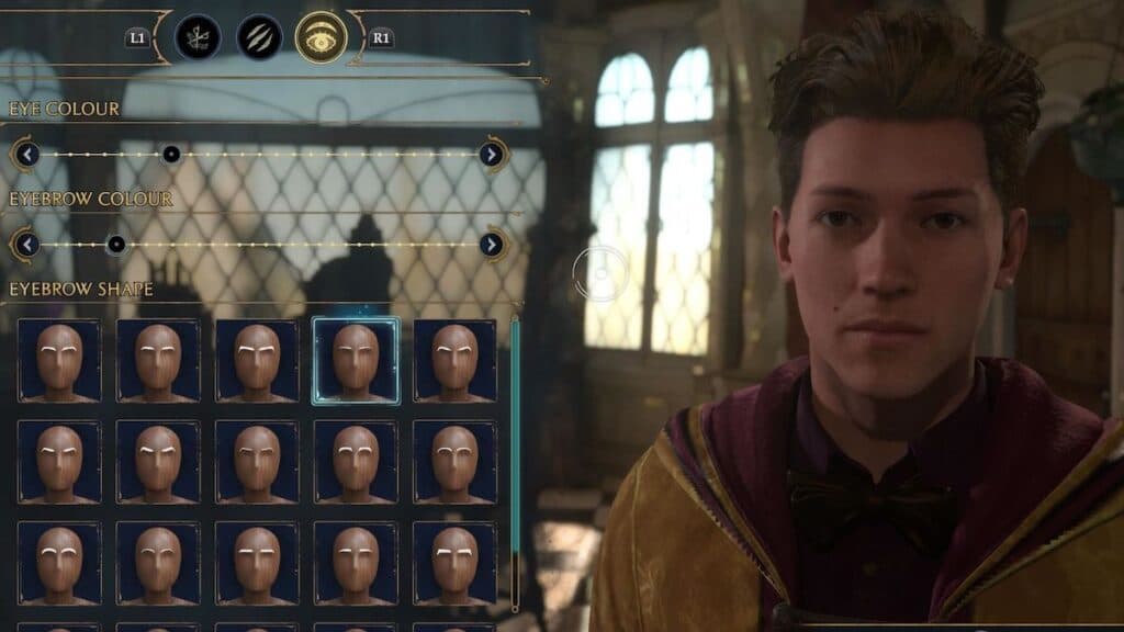 Character customization menu in Hogwarts Legacy.