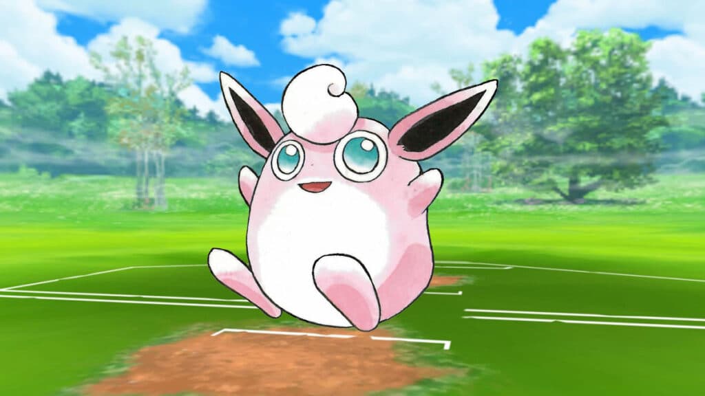 Wigglytuff in a pokemon battle background